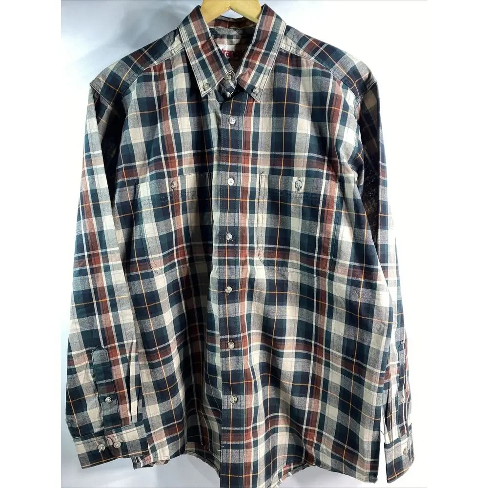 Wrangler Green Tan Plaid Long Sleeve Button Down Shirt Men's Large 42-44